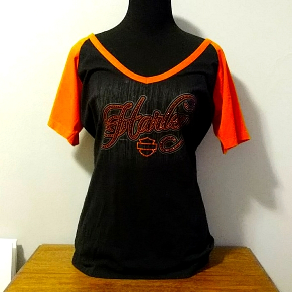 Harley-Davidson Tops - HARLEY DAVIDSON TSHIRT.  SIZE XL.  BLACK ORANGE
